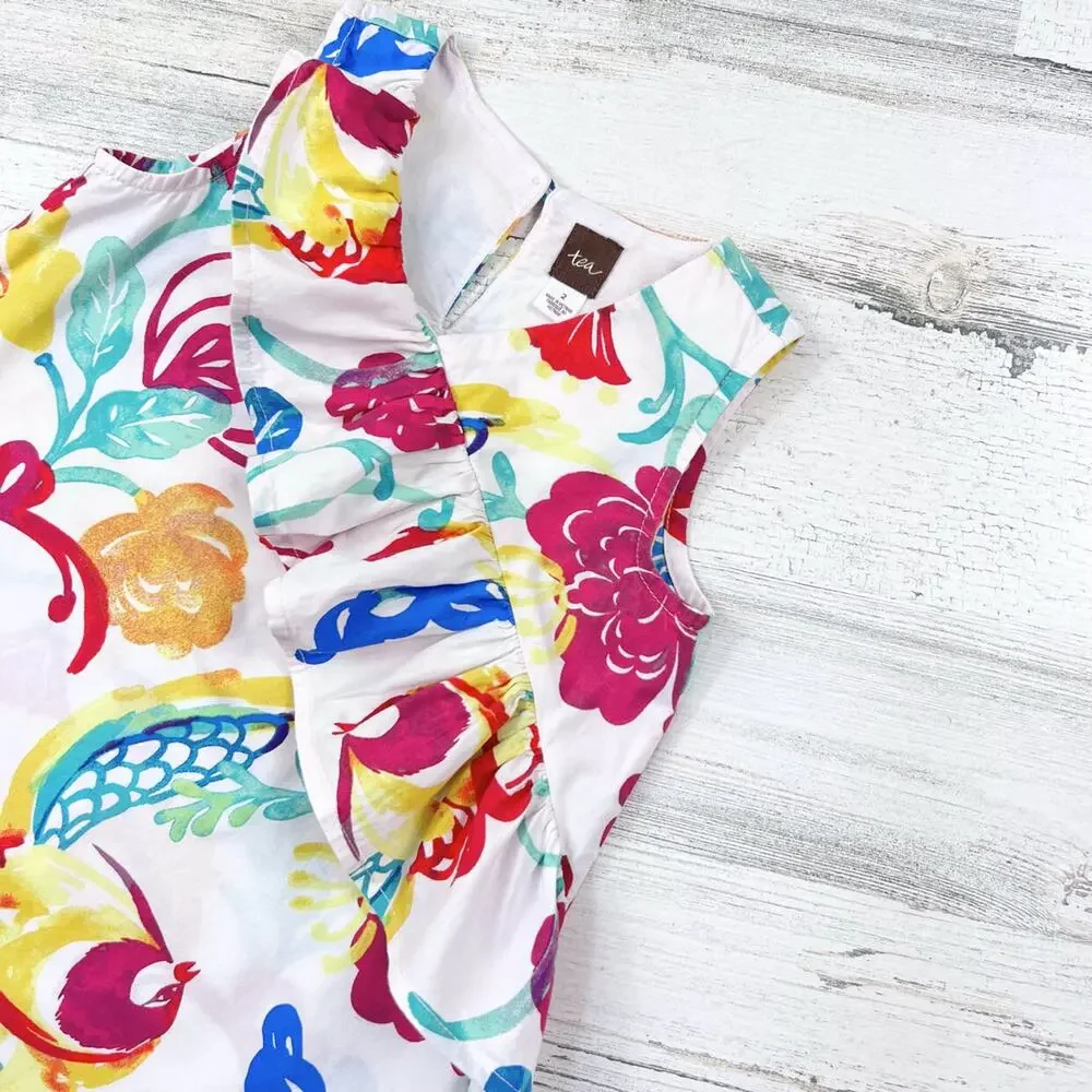 🌻3/$25 Tea Collection Dress Girls 2 Colorful Watercolor Ruffle Sleeveless Cotton